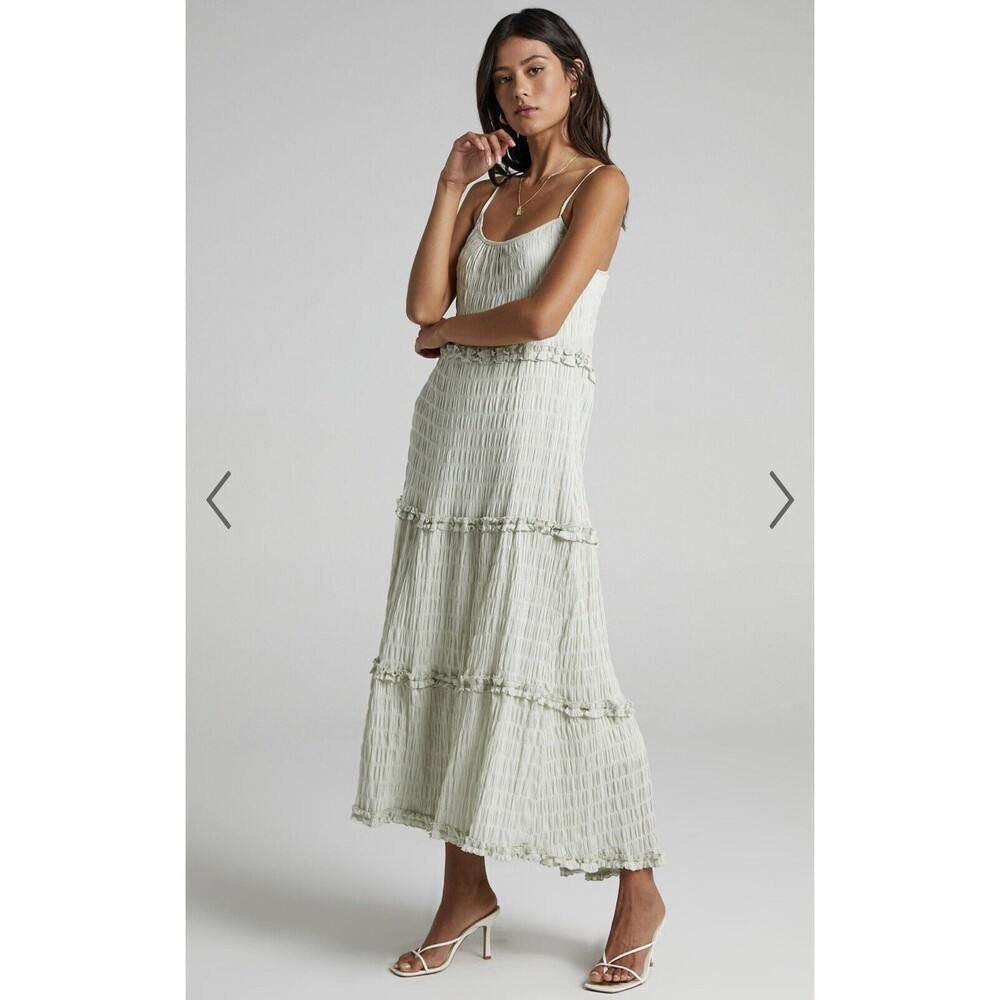 Sage Green Ruffle Tiered Coastal Maxi Dress
